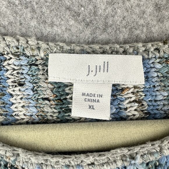 J Jill Sweater Womens XL Blue Confetti Striped Stretch Knit Pullover Coastal - Picture 11 of 14
